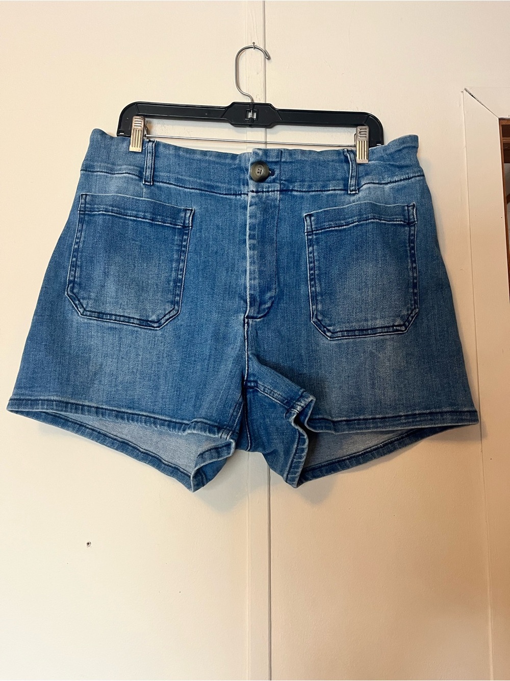 Maeve Collette Light Blue Denim Patch Pocket Shorts